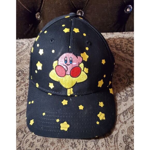 Nintendo Kirby Baseball Cap Hat Mens Black Video Game Stars Kirby Embroidered - Picture 1 of 8